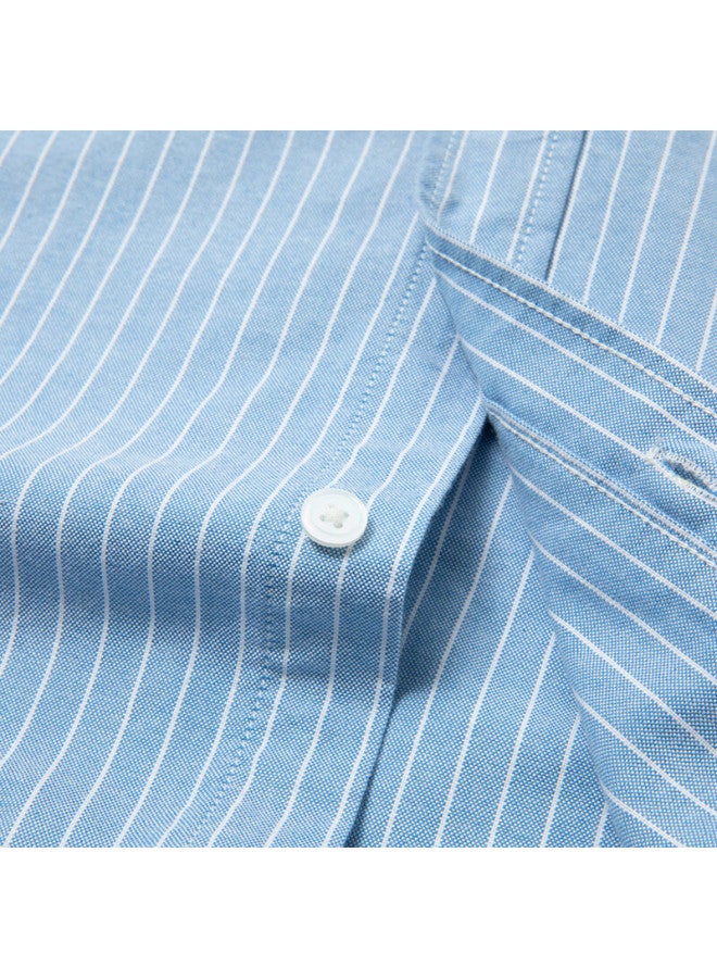 Limeng Men's Long-sleeve Shirt, Business Casual, Pure Cotton, Wrinkle-free, Striped Formal Shirt, Blue Stripes, Size 42 - Image 2