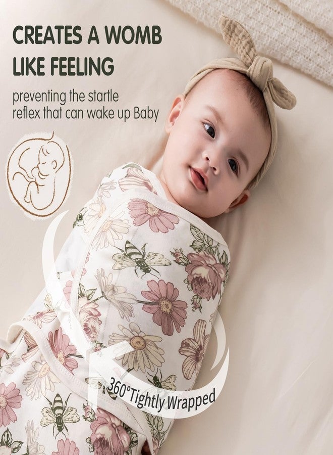 insular Baby Swaddle Wrap, Swaddle Blanket for Newborn and Infant, Adjustable Velcro Swaddling Set for Boy and Girl, Soft Cotton Baby Sleep Sack 3 Pack, Floral, Small(0-3 Month) - Image 2