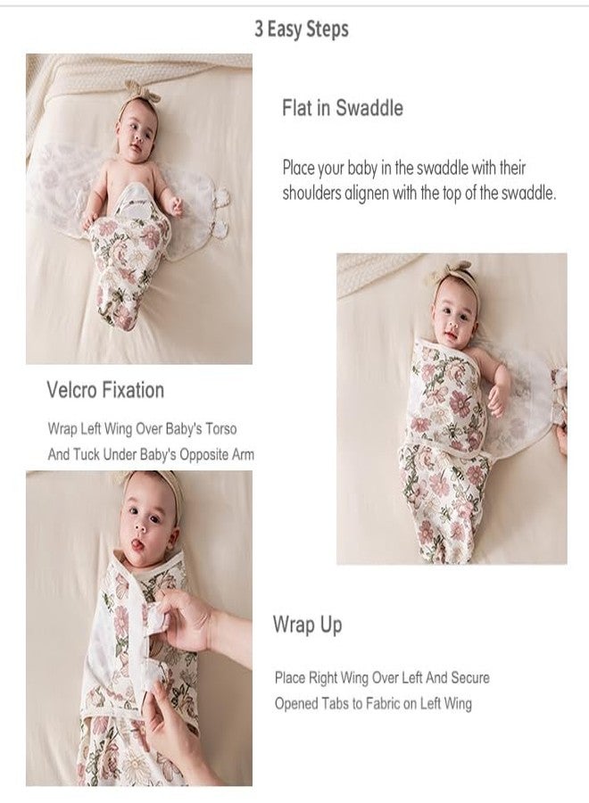 insular Baby Swaddle Wrap, Swaddle Blanket for Newborn and Infant, Adjustable Velcro Swaddling Set for Boy and Girl, Soft Cotton Baby Sleep Sack 3 Pack, Floral, Small(0-3 Month) - Image 4