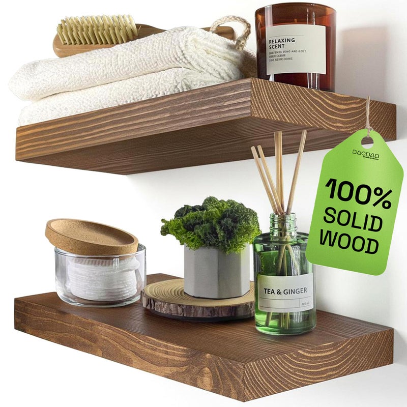 BAOBAB WORKSHOP Solid Wood Floating Shelves for Wall 12 Inch Wide, Small Wooden Shelf Kitchen, Bathroom Shelves for Room Wall Mounted Rustic Farmhouse, Walnut Floating Shelves, 12W Ã— 6.7D, Set of 2 - Image 1