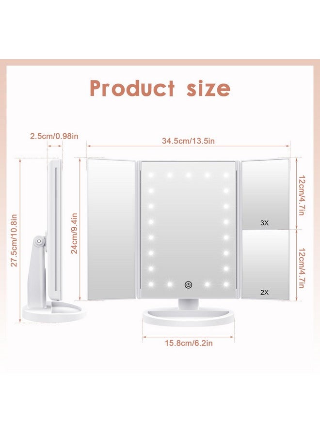 WEILY WEILY Makeup Vanity Mirror with 21 LED Lights and Touch Screen, Tri-Fold 1x 2X 3X Magnification,180° Adjustable Rotation and USB Powered,Countertop Cosmetic Mirror (White)  - Image 4