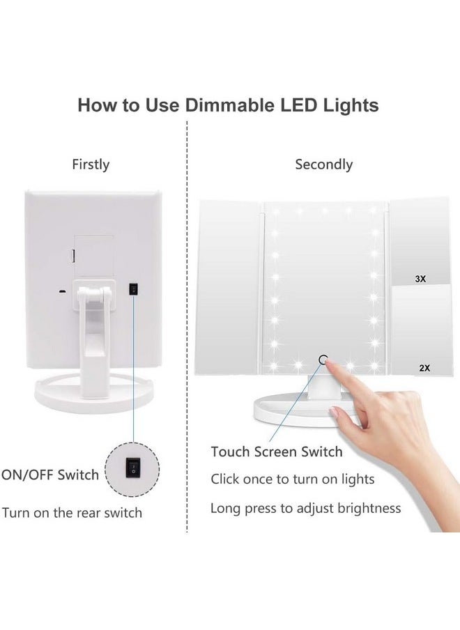 WEILY WEILY Makeup Vanity Mirror with 21 LED Lights and Touch Screen, Tri-Fold 1x 2X 3X Magnification,180° Adjustable Rotation and USB Powered,Countertop Cosmetic Mirror (White)  - Image 3