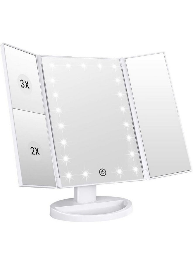 WEILY WEILY Makeup Vanity Mirror with 21 LED Lights and Touch Screen, Tri-Fold 1x 2X 3X Magnification,180° Adjustable Rotation and USB Powered,Countertop Cosmetic Mirror (White)  - Image 1