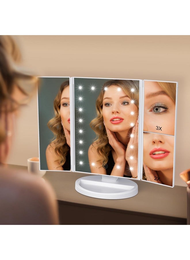 WEILY WEILY Makeup Vanity Mirror with 21 LED Lights and Touch Screen, Tri-Fold 1x 2X 3X Magnification,180° Adjustable Rotation and USB Powered,Countertop Cosmetic Mirror (White)  - Image 2