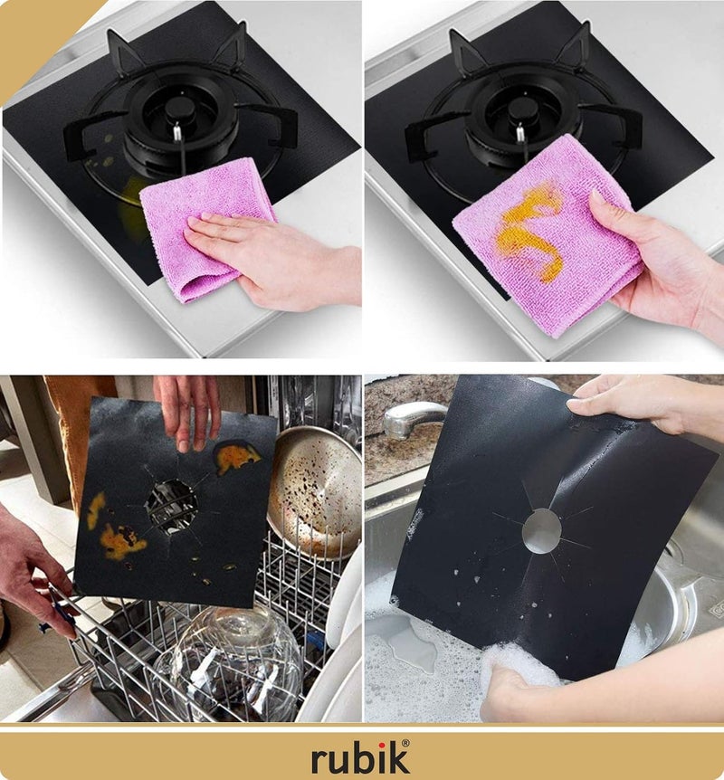 Rubik 8pcs Gas Stove Burner Covers, Non-Stick Gas Range Protectors Reusable Aluminum Foil Cover Liner Mat Pad - Dishwasher Safe, Black - Image 3