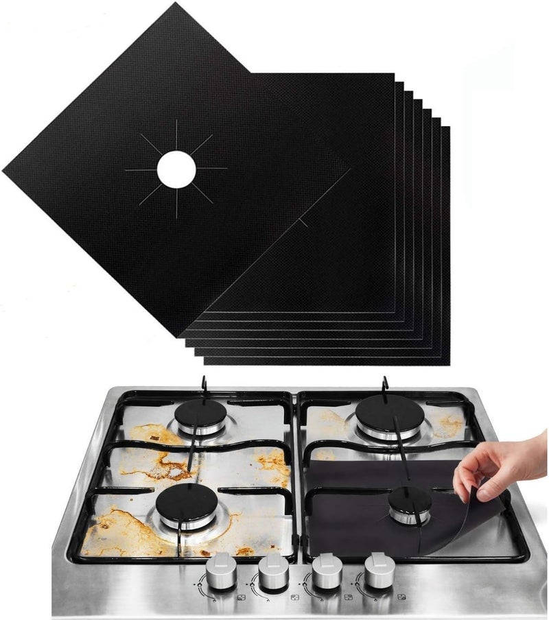 Rubik 8pcs Gas Stove Burner Covers, Non-Stick Gas Range Protectors Reusable Aluminum Foil Cover Liner Mat Pad - Dishwasher Safe, Black - Image 1