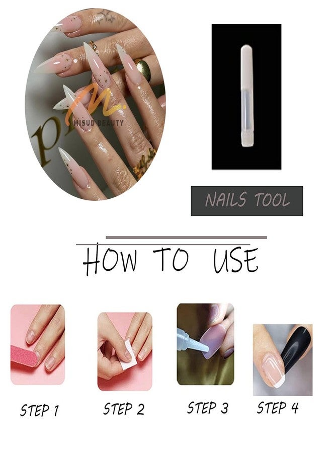 MISUD Press on Nails - Long Stiletto Glue on Nails with Pink Ombre, Acrylic Star Design 24 pcs - Image 5