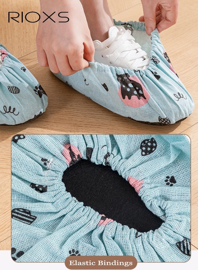 RIOXS 5 Pair Shoe Covers for Adults, Reusable Non Slip Printed Shoe Covers for Men and Womem, Adorable Cat Pattern Printed Breathable Shoe and Boot Covers for Indoors Outdoors, Adult's Washable Recyclable Durable Shoe Protector, Protect Your Home, Floors and Shoes, Blue, EU Siz 35-4 - Image 4