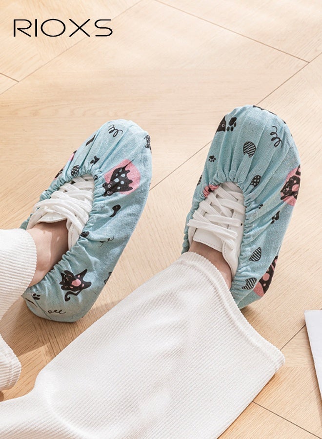 RIOXS 5 Pair Shoe Covers for Adults, Reusable Non Slip Printed Shoe Covers for Men and Womem, Adorable Cat Pattern Printed Breathable Shoe and Boot Covers for Indoors Outdoors, Adult's Washable Recyclable Durable Shoe Protector, Protect Your Home, Floors and Shoes, Blue, EU Siz 35-4 - Image 1