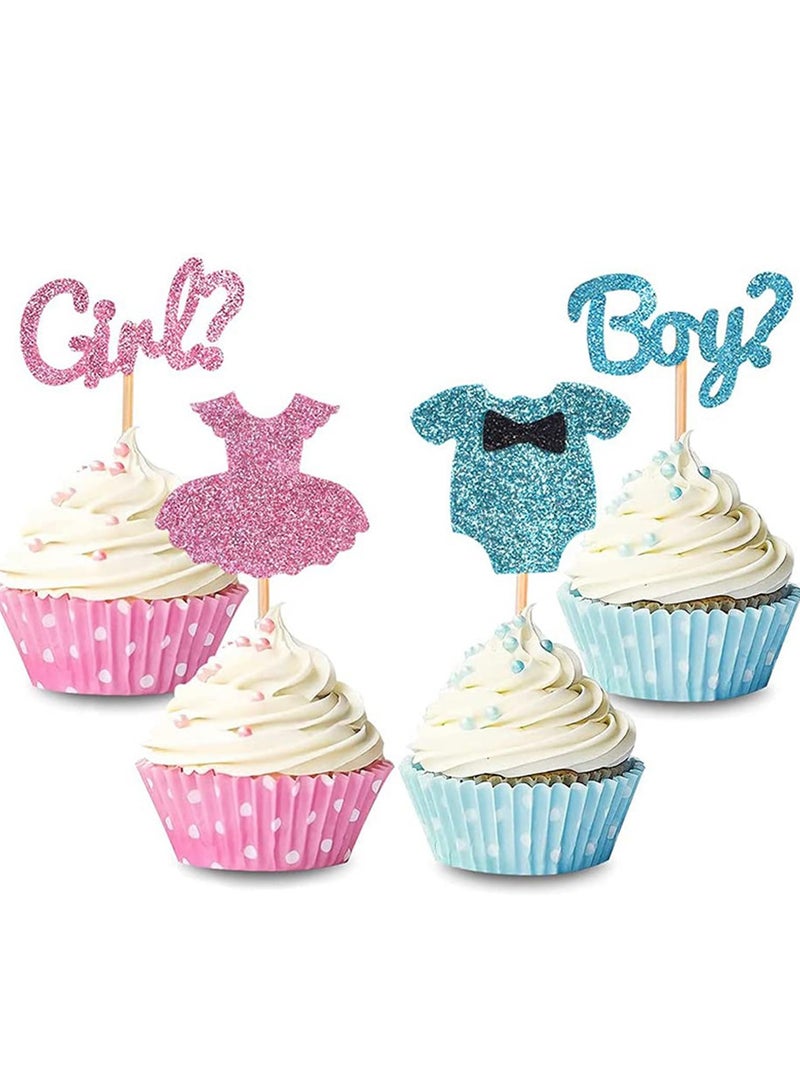 DURKU 36 Pack Boy or Girl Cupcake Toppers, Baby Shower Cupcake Picks, Gender Reveal Cupcake Topper Decorations (Blue Pink) - Image 1