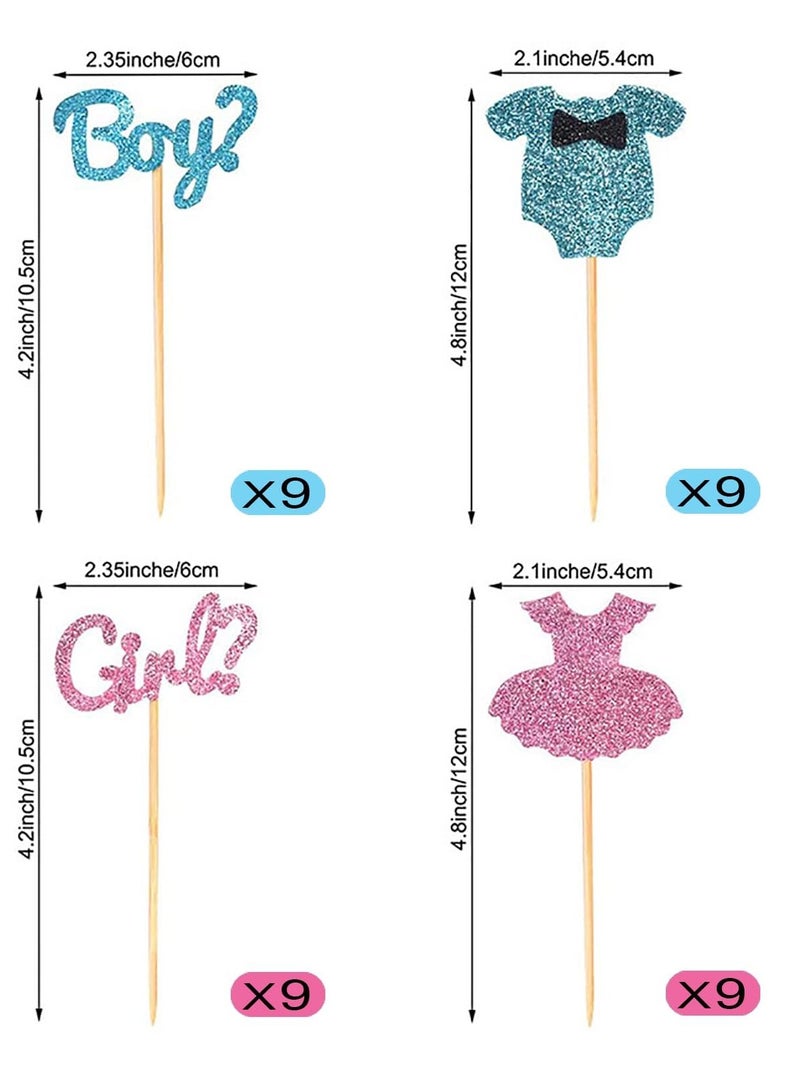 DURKU 36 Pack Boy or Girl Cupcake Toppers, Baby Shower Cupcake Picks, Gender Reveal Cupcake Topper Decorations (Blue Pink) - Image 3