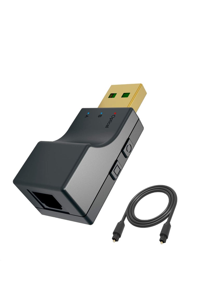 SYOSI محول صوت لاسلكي USB Bluetooth 5.0 (بصري)، محول AUX بلوتوث قابل لإعادة الشحن للتلفزيون والكمبيوتر الشخصي والسيارة/المنزل ونظام ستيريو ومكبرات الصوت، جهازين في وقت واحد  - Image 1