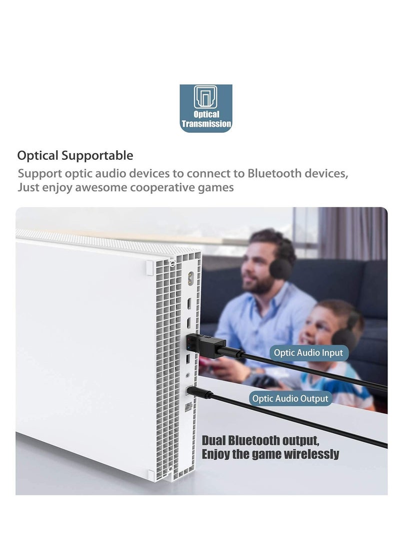 SYOSI محول صوت لاسلكي USB Bluetooth 5.0 (بصري)، محول AUX بلوتوث قابل لإعادة الشحن للتلفزيون والكمبيوتر الشخصي والسيارة/المنزل ونظام ستيريو ومكبرات الصوت، جهازين في وقت واحد  - Image 3