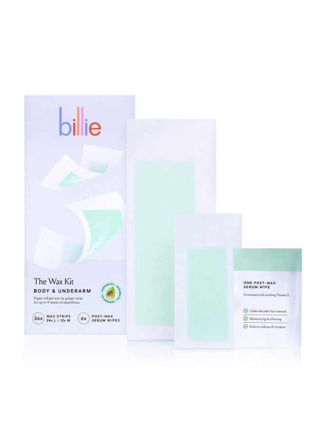 Billie Wax Kit - Body & Underarm - Easy & Convenient - No Heat - Made With Aloe & Avocado Oil - Vegan Soft-Gel - 36 wax strips - 6 post-wax serum wipes - Image 1