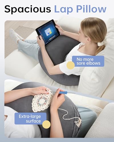 ENITYA Extra Large Ergonomic Gaming Reading Pillow with Arm Elbow SupportUShaped Lap Pillow for CrochetingKnittingNursingWorkingor Sitting in Bed or SofaWashable Faux Suede Cover Grey - Image 3