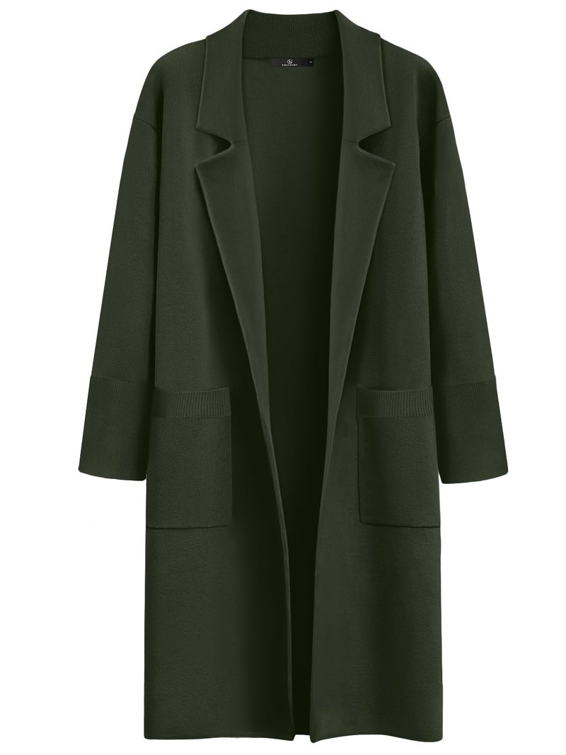 LILLUSORY Women's Long Dressy Cardigan Sweaters Fall Oversized Cozy Jacket Outfits 2025 Date Night Winter Trench Coats Green S - Image 1