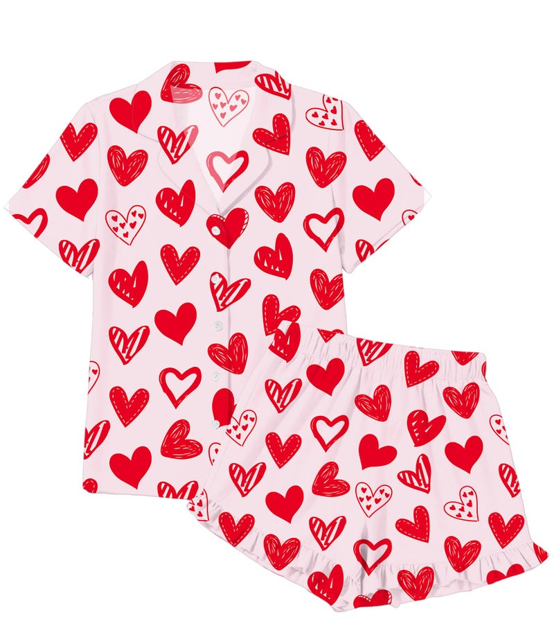 CAZYCHILD Valentines Pajamas Sets for Women Pjs Short Sleeve Top and Shorts Loungewear 2 Pcs Set Button Down Sleepwear - Image 4