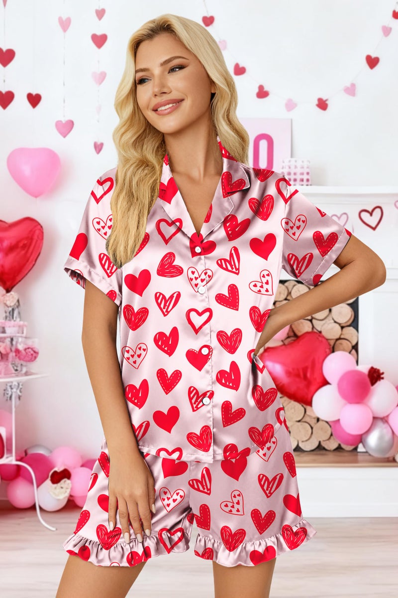 CAZYCHILD Valentines Pajamas Sets for Women Pjs Short Sleeve Top and Shorts Loungewear 2 Pcs Set Button Down Sleepwear - Image 3