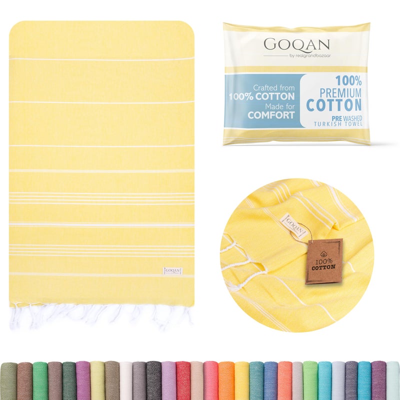 realgrandbazaar GOQAN Turkish Beach Towel 100% Cotton - Quick Dry Towels for Bath, Hostel Travel, Gym, Exercise, Swim, Shower, 39x71 Large - Rapid Dry for Workout Sports, Swimming, Camping -Yellow - Image 1