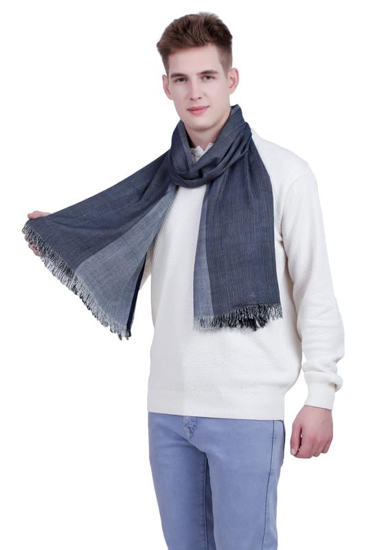 Flyer Men's stole/scarf Colour- Dark Blue & Grey stylish 100% soft viscose ethnic scarves pack of 1 ST-07 - Image 4