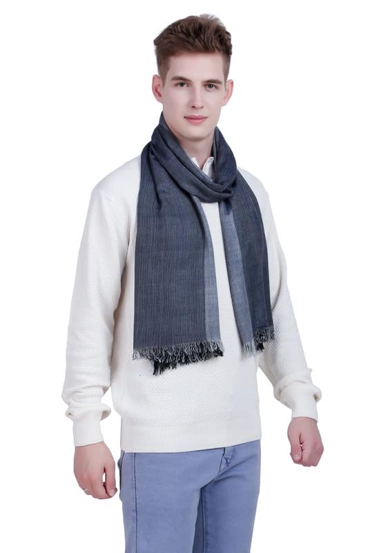 Flyer Men's stole/scarf Colour- Dark Blue & Grey stylish 100% soft viscose ethnic scarves pack of 1 ST-07 - Image 1