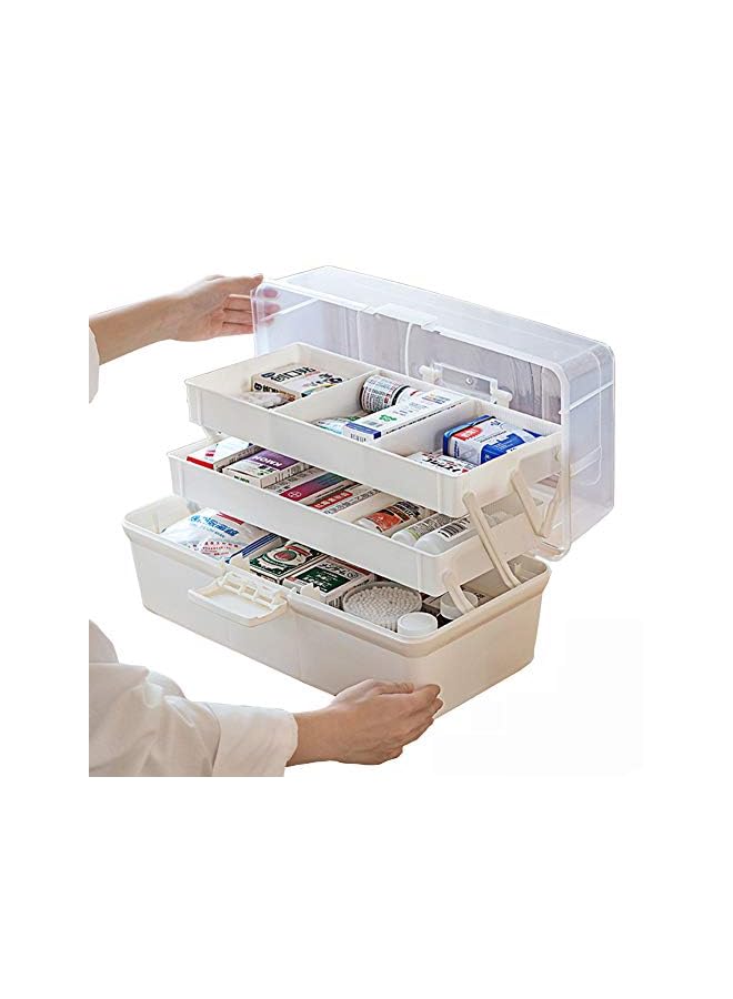 Raxoom aid kit, three-layer plastic medicine storage cabinet, portable transparent medicine folding storage box with lock and handle, 14.6x7.5x7.1in - Image 2