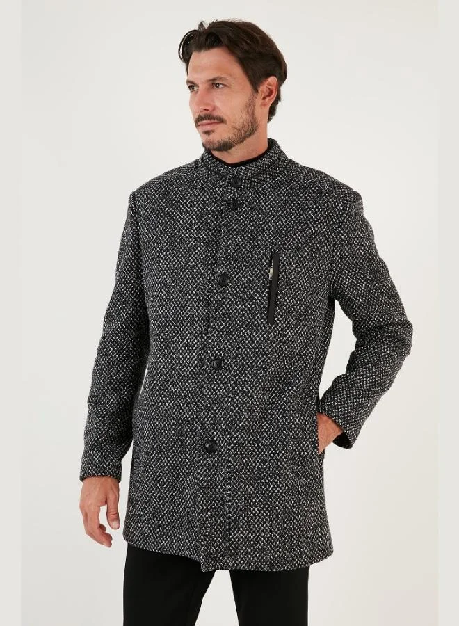 بوراتي معطف كشمير بقصة ضيقة وياقة واقفة وأزرار رجالي بوراتي