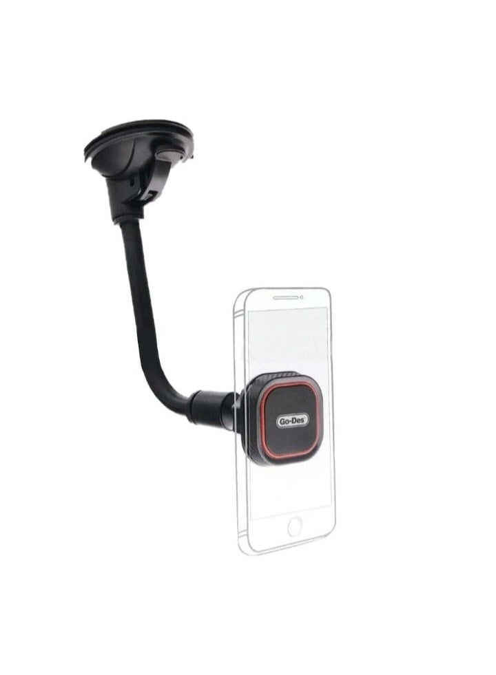 جو-ديز حامل جوال مغناطيسي للسيارة من جو-ديس (Go-Des) بمقبض مرن وقاعدة شفط قوية للزجاج والطبلون - أسود (موديل GD-HD653) - Image 1