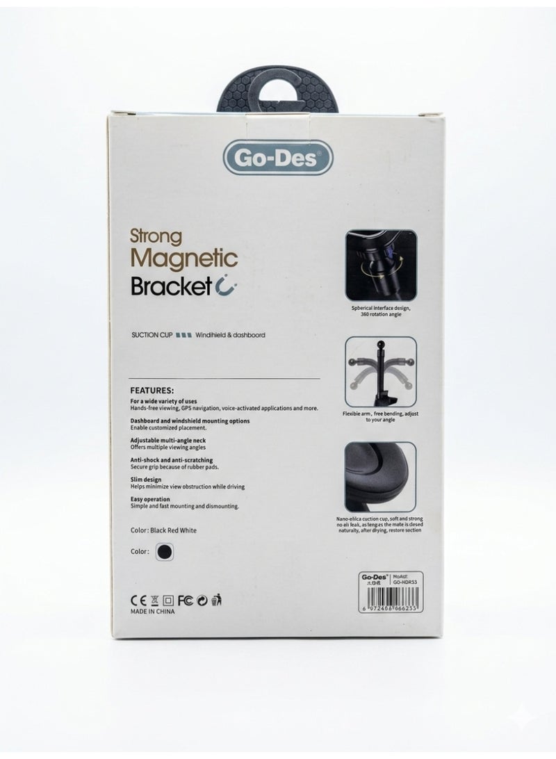 جو-ديز حامل جوال مغناطيسي للسيارة من جو-ديس (Go-Des) بمقبض مرن وقاعدة شفط قوية للزجاج والطبلون - أسود (موديل GD-HD653) - Image 5