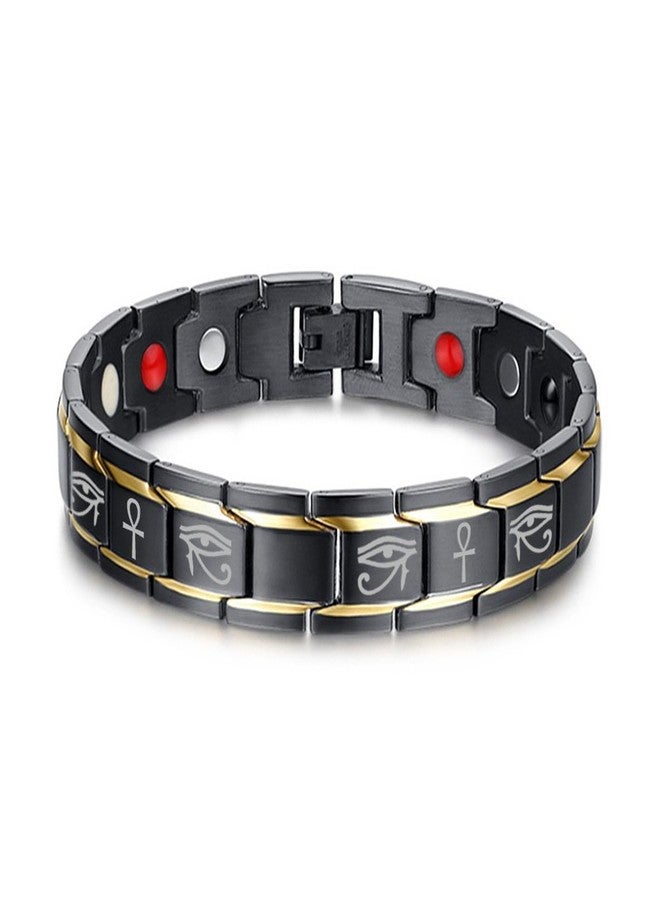 VNOX Mens Stainless Steel Egyptian Eye of Horus Eye of Ra Ankh Cross Adjustable Protection Link Bracelet Wristband Amulet Jewelry Gift - Image 1