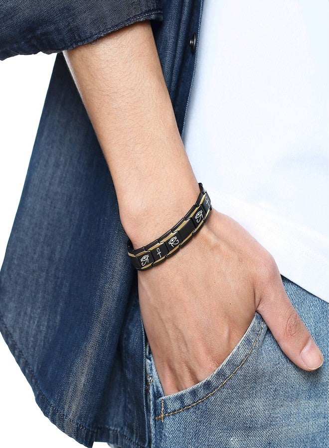 VNOX Mens Stainless Steel Egyptian Eye of Horus Eye of Ra Ankh Cross Adjustable Protection Link Bracelet Wristband Amulet Jewelry Gift - Image 2