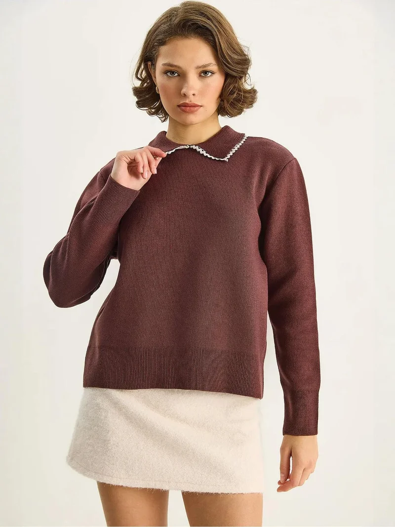 Bianco Lucci LUCCI Knit Sweater with Shirt Collar