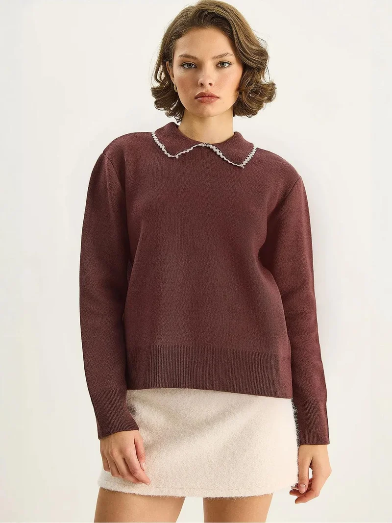 Bianco Lucci LUCCI Knit Sweater with Shirt Collar
