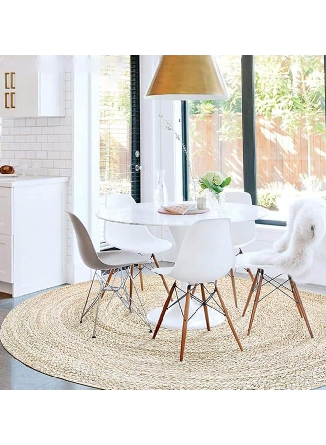 LINGWEI Natural Round Jute Rug Carpet Beige 200x200cm - Image 5