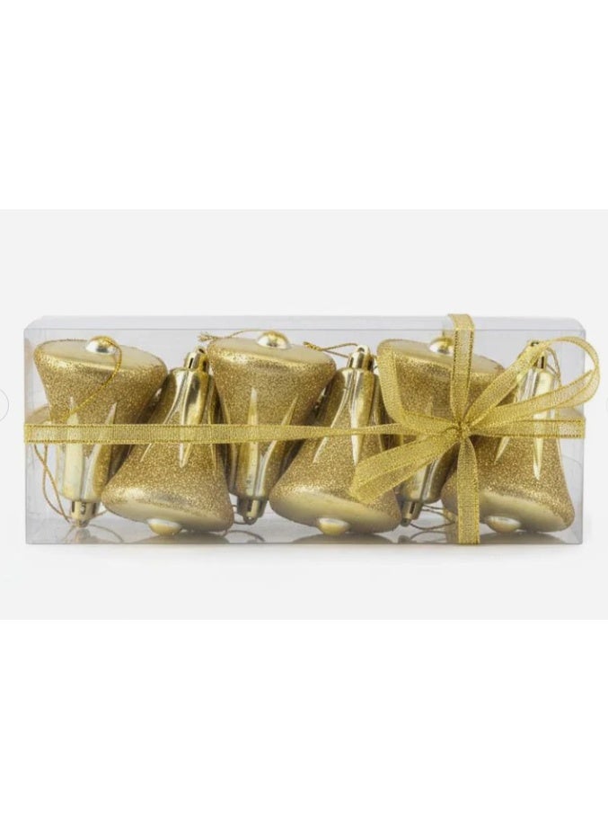 AKDC Christmas 6-Piece Hanging Bell Ornament Set – Golden Color Bells for Tree, Door, and Holiday Decorations - Image 1