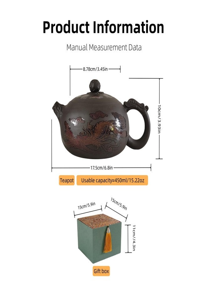 WEOPYCJ Color-Changing Yixing Purple Clay Teapot 15oz, Chinese Handmade Enchanted Dragon and Phoenix Zisha Tea Pot Gongfu Tea Set - Image 2