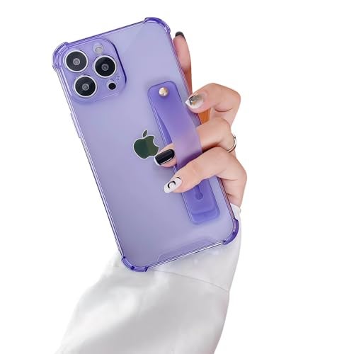siduater Strap Case for 6.7" iPhone 13 Pro Max with Wristband Kickstand, Clear Soft TPU Protective Shockproof Rugged Cover, Adjustable Hand Grip Loop for iPhone 13 Pro Max 6.7 Inch, English Lavender - Image 1