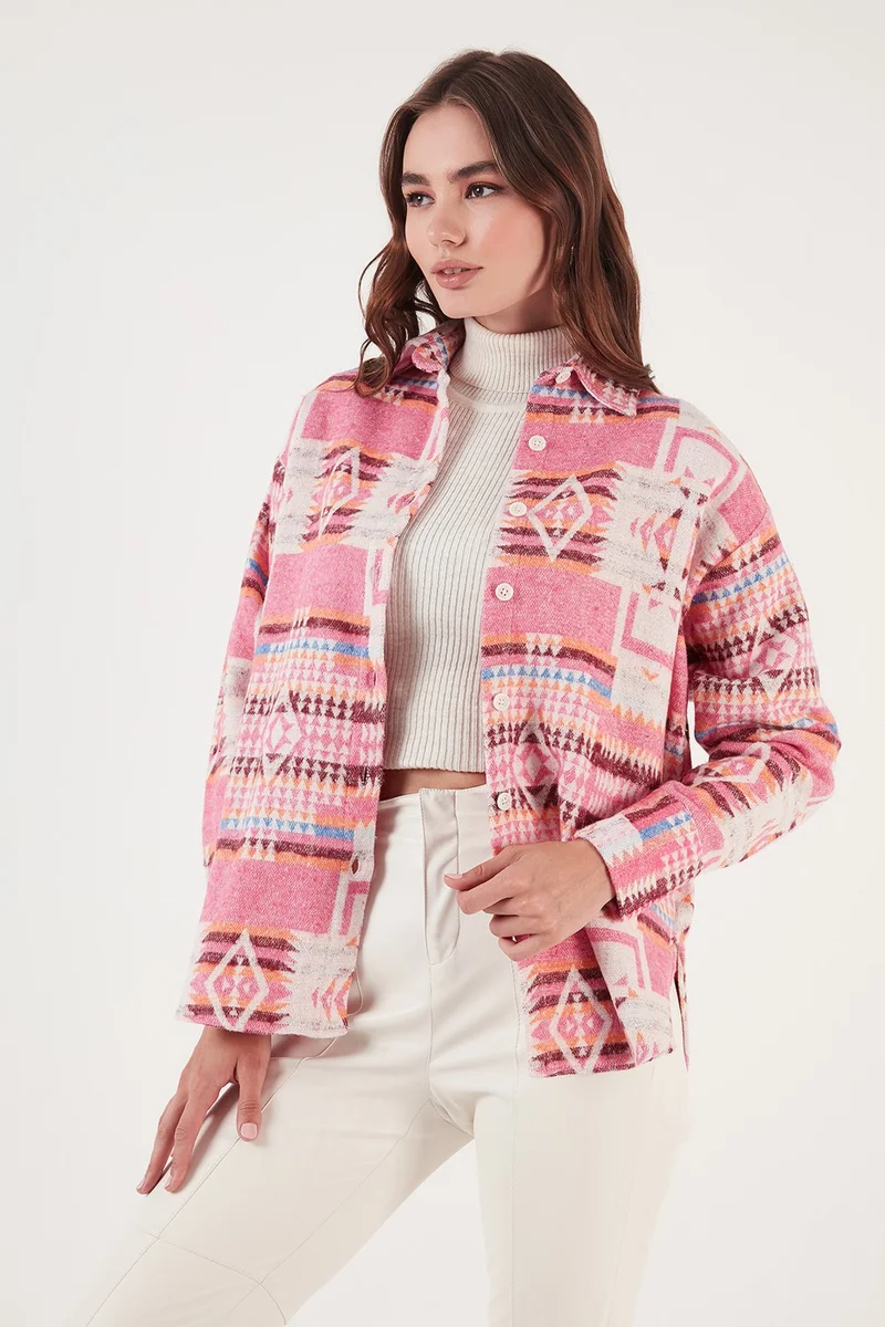 ليلا Patterned Cotton Regular Fit Lumberjack Shirt Women's Shirt CF24W167000