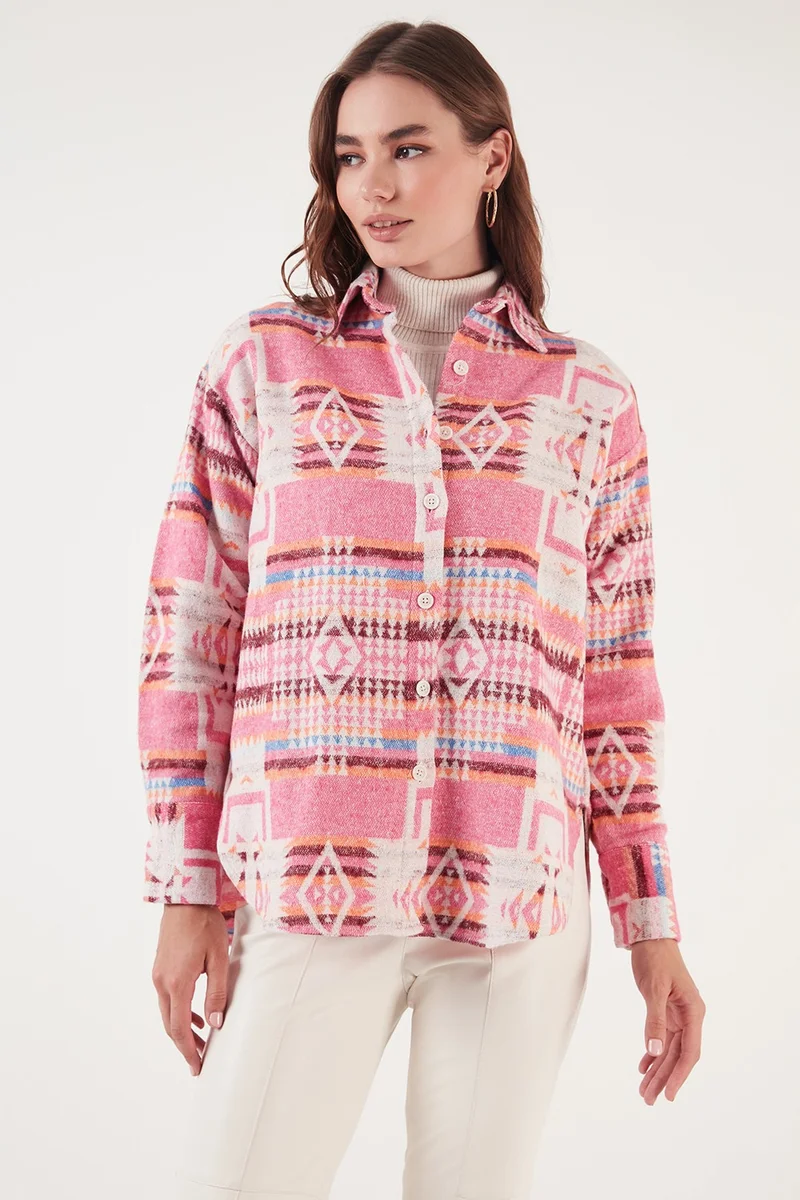 ليلا Patterned Cotton Regular Fit Lumberjack Shirt Women's Shirt CF24W167000
