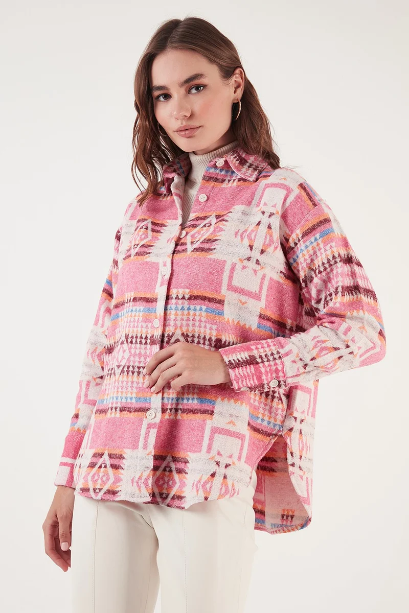 ليلا Patterned Cotton Regular Fit Lumberjack Shirt Women's Shirt CF24W167000