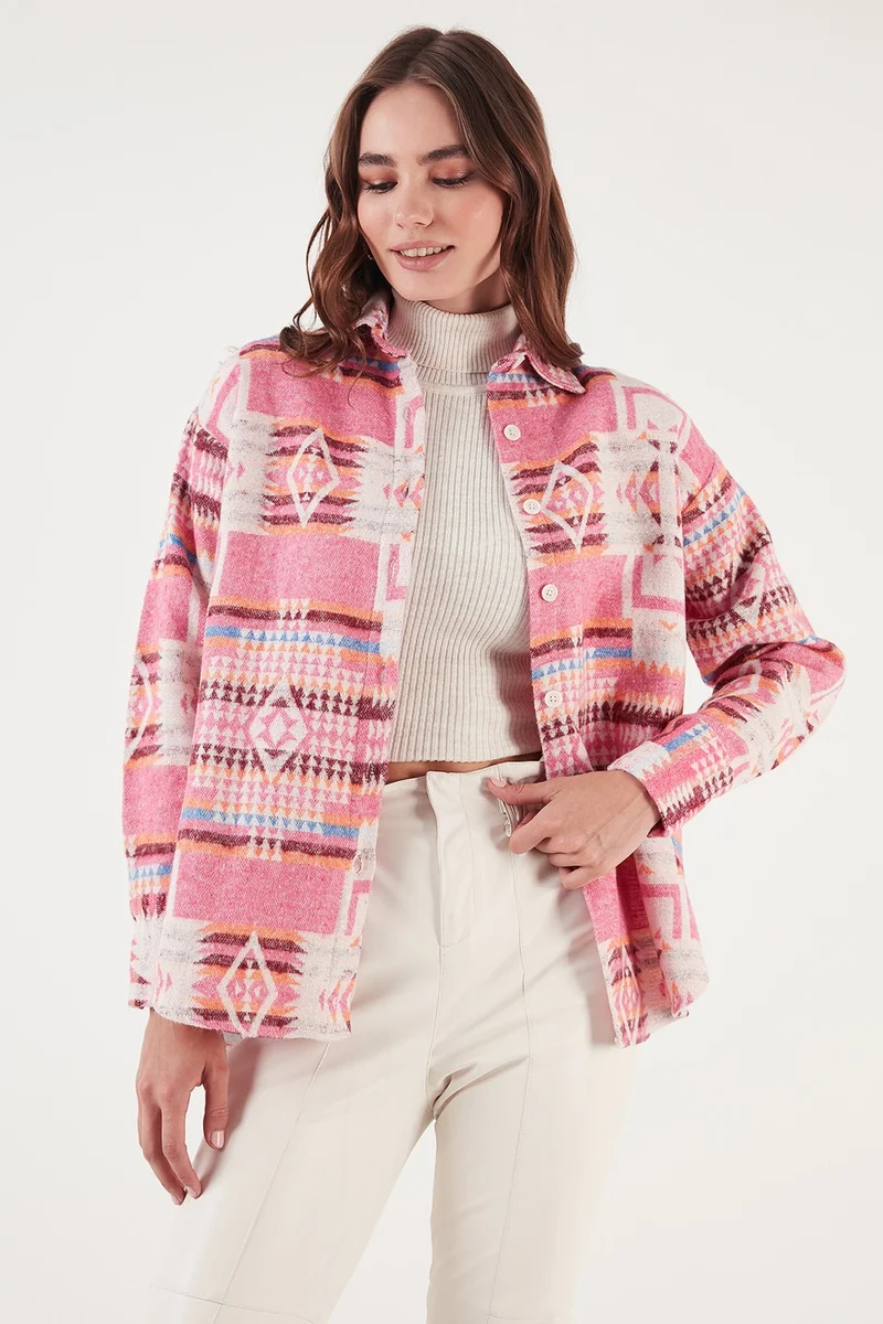 ليلا Patterned Cotton Regular Fit Lumberjack Shirt Women's Shirt CF24W167000