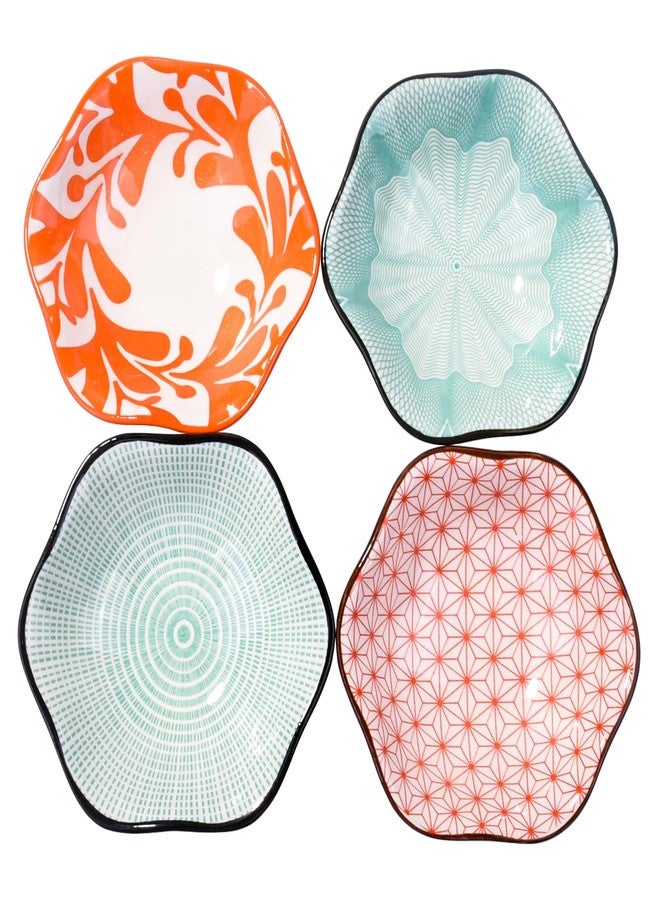 Whitenesser 4-Piece Ceramic Dipping Bowl Set – 4" Assorted Pattern Small Sauce Bowls – Japanese Style Condiment Dishes for Sushi, Soy Sauce, Dumplings – 3.7oz Mini Snack Bowls & Prep Bowls - Image 1