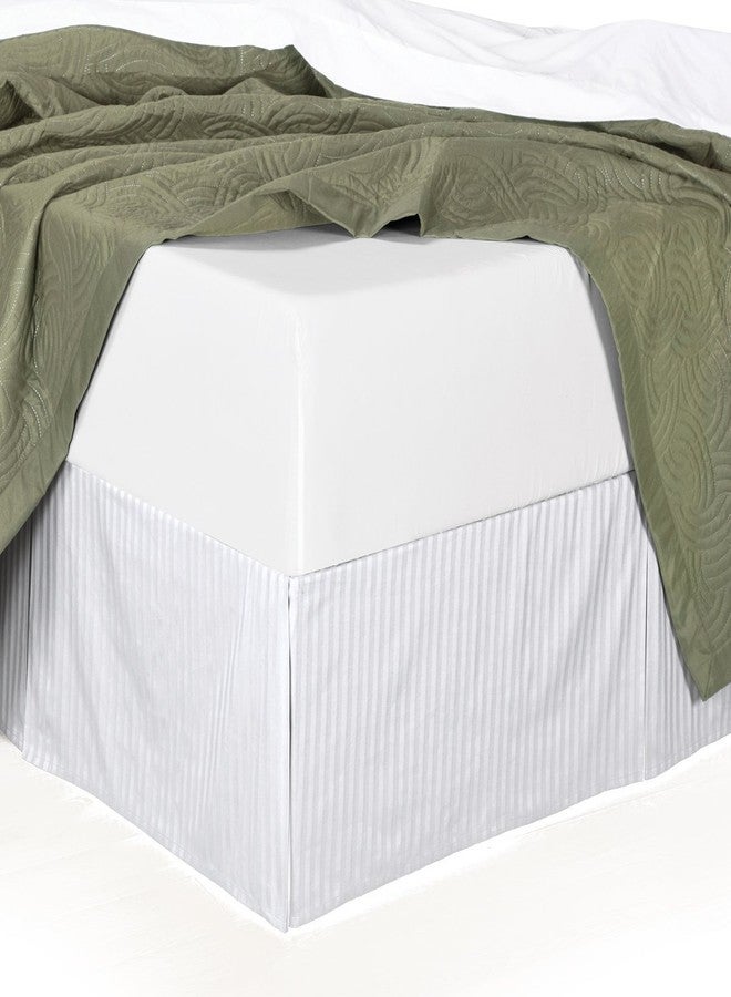 sheetsnthings Damask Stripes Microfiber California King Bed Skirt with 14-Inch Drop, White