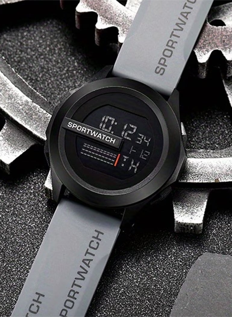 Youth Sports Digital Watch, Black Silicone Strap, Battery Powered, Electronic Movement, Multifunctional with Backlight, Round Case - Unisex Fashion Accessory for Daily Wear And Travel - Image 1
