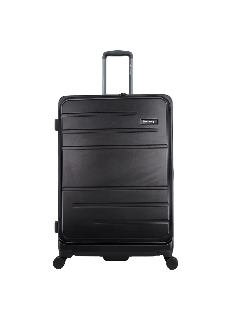 Discovery Discovery Patrol Hardside Check-In Large Travel Suitcase, 100% PC Durable Ultra Lightweight Hard Shell Expandable Luggage, 4 Double Wheel, TSA Lock Trolley Bag Black (71 cm/28 Inch) Anthracite Black.