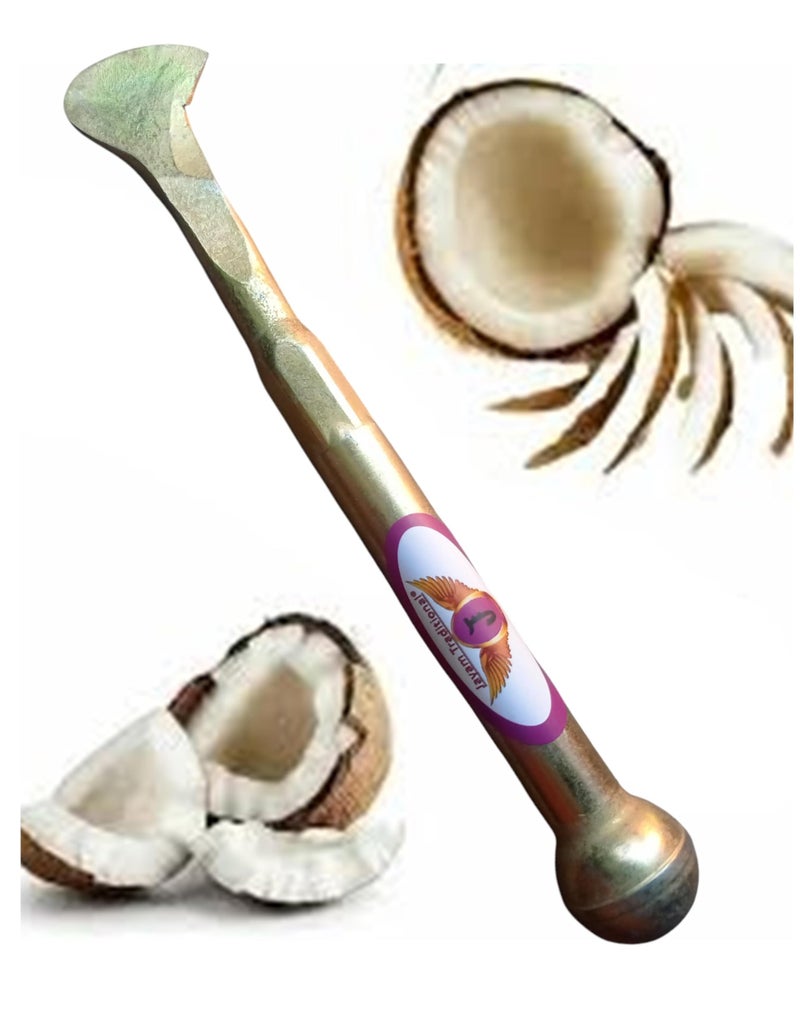 Jayam Traditional Big Gundu Coconut Slicer Cutter | Breaker | Cracker | Chopper With Strong Iron Handle,Silver - Image 1