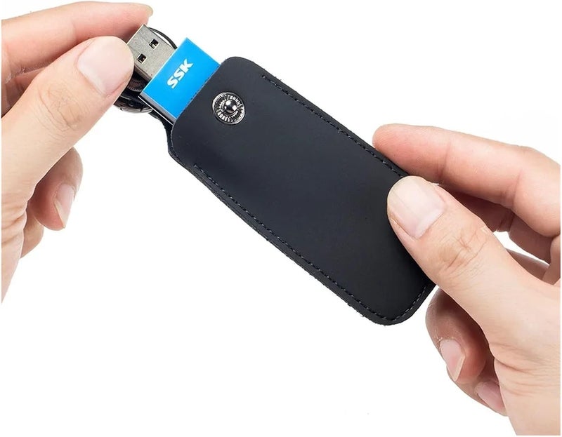 6 Pcs Leather USB Storage Protective Cover Keyring Flash Drive Anti-Loss Car Keychain Case for Shield(Beige) - Image 3