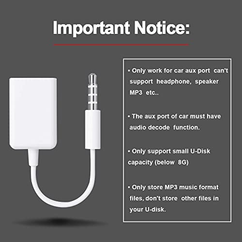 Oxsubor AUX to USB Adapter, 3.5mm Male Audio Jack to USB 2.0 Female Converter Cable, 2-Pack – Only for Car AUX-in with MP3 Decoder, Not for Headphones, Speakers, Computers, or MP3 Players - Image 3