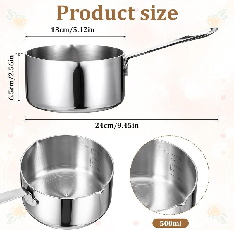 EupHHonycs Stainless Steel Butter Warmer Measuring Pan 0.5 Quart Small Sauce Pan 18/10 Tri-Ply Stainless Steel Saucepan with Dual Pour Spouts - Image 2