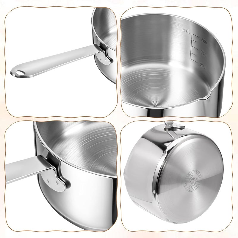 EupHHonycs Stainless Steel Butter Warmer Measuring Pan 0.5 Quart Small Sauce Pan 18/10 Tri-Ply Stainless Steel Saucepan with Dual Pour Spouts - Image 4